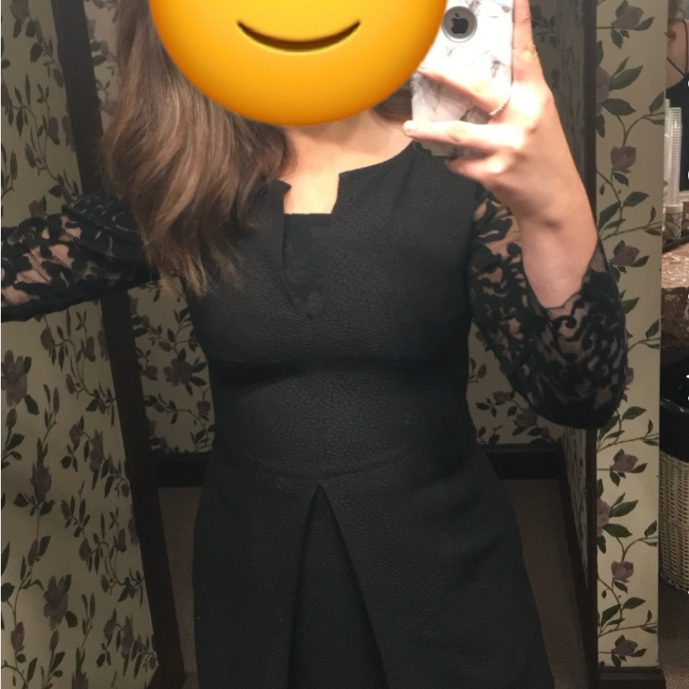 Black Sheath Dress with Long Bishop Sleeves and Square Neck for Cocktail